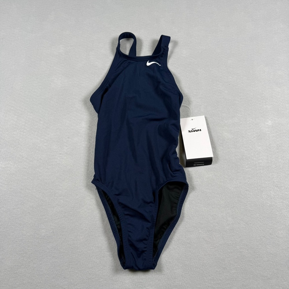 Nike Girls Size 6 /22 Swimsuit Navy Blue Hydrastrong Racerback One Piece Sporty